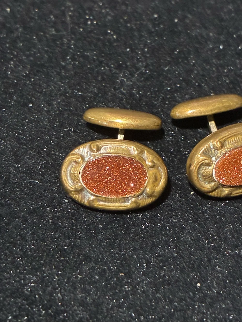 Antique Victorian Era Gold Filled Goldstone Inlay Cufflinks